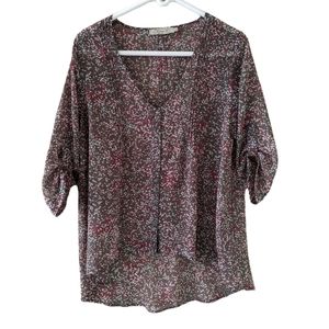 PROPAGANDA / SHEER FLORAL BLOUSE / 3/4 LENGTH SLEEVES / SIZE M